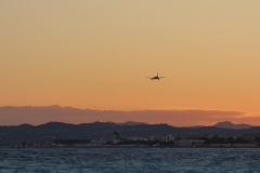 A plane at sunset